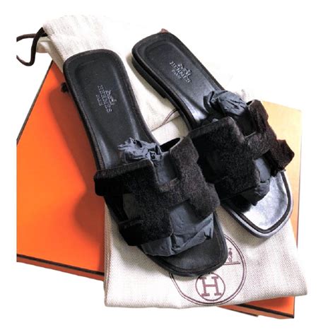 hermes fur slides|Hermes oran sandals price.